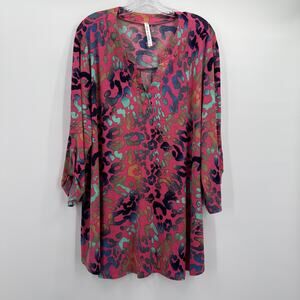 Dear Scarlett Shirt Womens 3X Lilly Pink Animal Print Tunic Roll Tab Top Slinky
